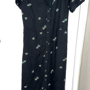 Floral Black Button-Up Dress
